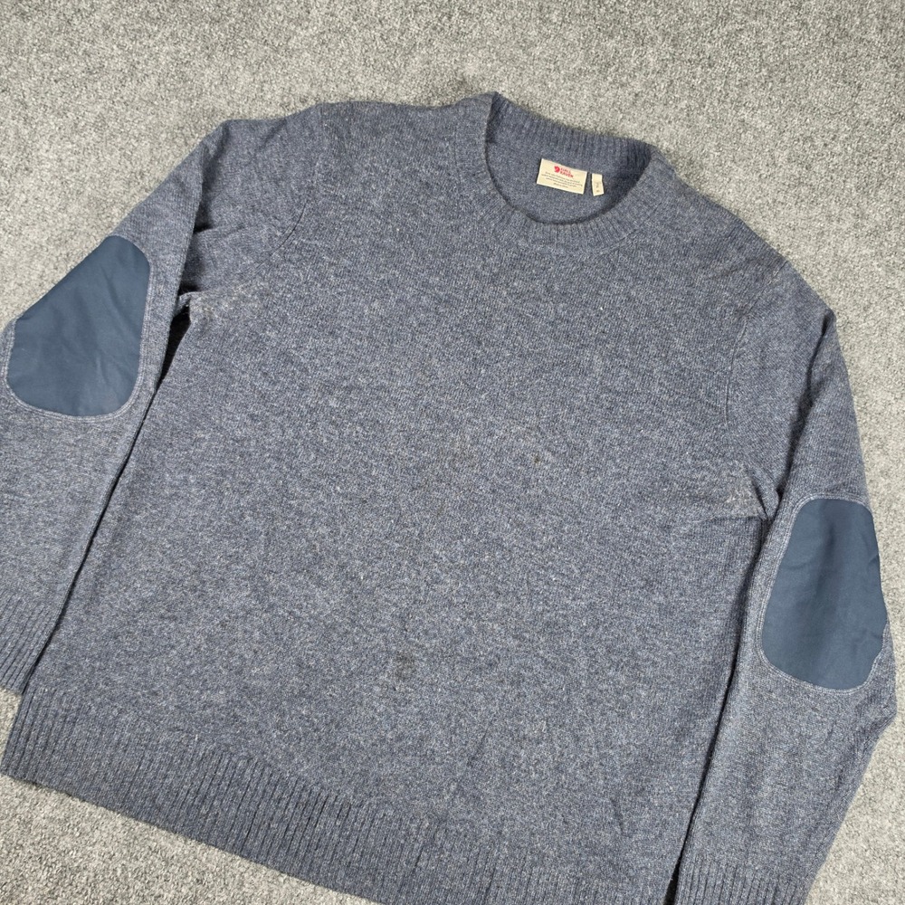 Fjallraven Ovik Sweater Mens XL Blue Wool G-1000 Elbow Patch 87323 READ